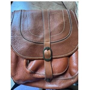 Patricia Nash Cognac Leather Saddle Bag Crossbody Contrast Stitch Buckle Brown